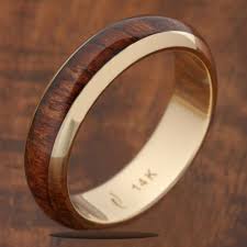14k Yellow Gold Koa Wood Ring 5mm Band Dome Shape Mens Wedding Rings Hawaiian Wedding Rings Wedding Rings
