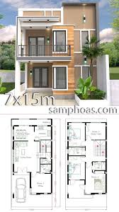 Home Design Plan 7x15m With 5 Bedrooms Samphoas Plansearch Duplex House Design Duplex House Plans Home Design Plan
