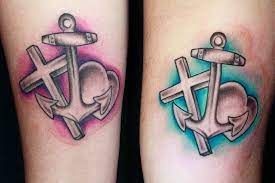 Rose flower and cross with heart tattoo design. 57 Cute Anchor Heart Tattoos