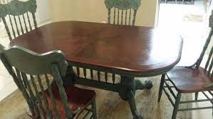 My Husband Refinished This Gorgeous Table Black Cherry Stain On The Table Top And Same For The S Oak Wood Dinner Table Wood Dinner Table Refinishing Furniture