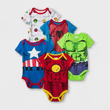 Baby Boys 5pk Marvel Spider Man Iron Man Hulk Captain America Short Sleeve Bodysuit Red White Target