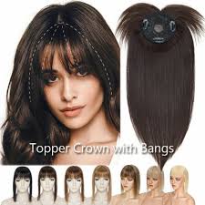 Crown Bangs 100% Real Human Hair Clip in Hairpiece Crown Bob Topper For  Women