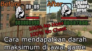 Kumpulan kode cheat gta san andreas ps2 telengkap di dunia anti polisi, mobil lamborghini, darah kebal, tsunami, semua rumah terbuka. Cara Mendapatkan Darah Maksimum Di Awal Game Gta San Andreas Youtube