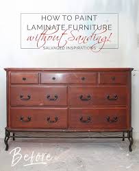 How To Paint Laminate Furniture Without Sanding 90 S Dresser Makeover In 2020 Painting Laminate Furniture Painting Laminate Laminate Furniture