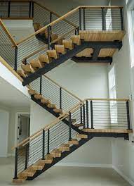 Wait 24 hours for the glue to dry before using the handrail, then secure the handrail and balusters together one at a time with a finish nail gun. China Apartment Build Metal Commercial Wood Stairs With Steel Railing Design China Steel Wood Stairs Wood Stairs