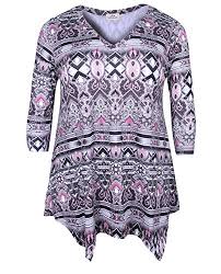 Zerdocean Womens Plus Size Printed 3 4 Sleeve Tunic Top