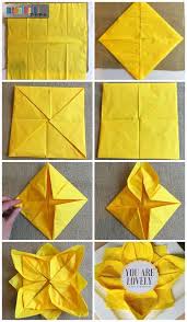 Flower Paper Napkin Folding With Sunflower Table Decorations Paper Napkin Folding Napkin Folding Flower Napkin Folding Tutorial