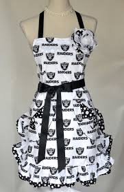 Womens Full Oakland Raiders Print Apron Black White Polka Dot Ruffle Oakland Raiders Raiders Oakland Raiders Football