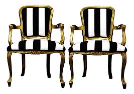 Vintage Louis Xv Style Gold Black And White Stripe Chairs A Pair In 2020 Striped Chair Chair Louis Xv