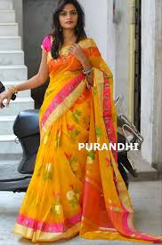 Yellow Pure Organza Saree Having Jari Butis All Over And Having Gold And Pink Borders Blouse Running Blouse Saree Models Trendy Sarees Indian Fashion Saree