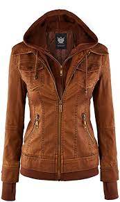 Wjc664 Womens Faux Leather Jacket With Hoodie L Coffee At Amazon Women S Coats Shop Faux Leather Jacket Women Leather Jackets Women Leather Jacket With Hood