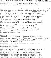 All The Leaves Are Brown And The Sky Is Grey Sia Song California Dreaming By The Mamas The Papas With Lyrics For Vocal Performance And Accompaniment Chords For Lyrics And Chords Ukulele Songs Learn Guitar