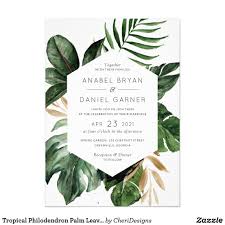 Tropical Philodendron Palm Leaves Modern Wedding Invitation Zazzle Com Palm Wedding Invitation Modern Wedding Invitations Handmade Wedding Invitations