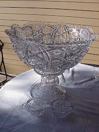 Vintage 1960 s punch bowl set clear cut glass 8 cups antique crystal pinwheel stars matching glasses l e smith valuable bowls dr lori ph d antiques appraiser childs 7pc thumbelina toy pressed help identifying early american prescut pattern star starburst diamond euc harvest gs w 12 by company my. Large Cut Glass Punch Bowl With Base Need To Replace Broken Bowl Collectors Weekly