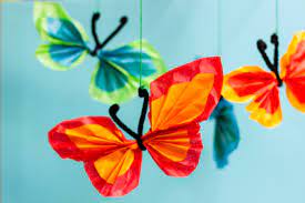 Glitter, textured, patterned, plain, crepe, tissue, gloss finish Tissue Paper Butterfly Mobile Craft Make And Takes