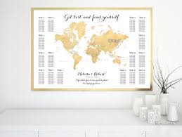 Custom Printable Wedding Seating Chart Featuring The World Map In Gold Foil
