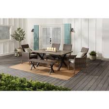 We researched the best options to spruce up your outdoor space. Hampton Bay Rock Cliff 6 Piece Brown Wicker Outdoor Patio Dining Set With Bench And Cushionguard Riverbed Tan Cushions Frs81146 St 1 The Home Depot