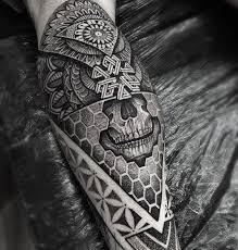 P A U L D A V I E S On Instagram Part Of A Lower Leg Piece I Started On Richard Today Kingsbridge Ma Geometric Tattoo Leg Tattoos Geometric Mandala Tattoo