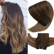Have your strands bleached into a v shape to color hair in a more brown to blonde ombre is the most common solution when it comes to this dye technique because it allows women with dark hair to lighten. Amazon Com Vesunny Hair Extensions Sew In Human Hair Dark Brown Ombre Golden Brown Highlights Golden Blonde 20inch Balayage Bundles 100 Remy Human Hair Full Head Sew In Hair Weft 100g Bundle