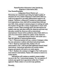 Response To Intervention Parent Letters Response To Intervention Letter To Parents Intervention Letter