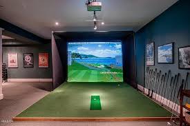 Great Traditional Man Cave With Exposed Beam Flush Light In Greenwich Ct Golf Room Home Golf Simulator Golf Simulators
