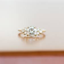Grey Moissanite And White Diamond Side Stone Cluster Ring 14k Engagement Ring Unique Engagement Rings Classic Engagement Rings
