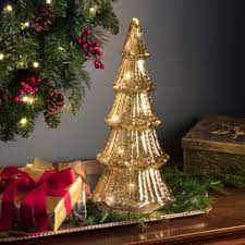 White christmas frosted light up tree. Gold Mercury Glass Trees Wayfair