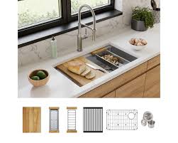 Traditionally, kitchen cabinets are mounted on walls. Elkay Crosstown 16 Gauge Workstation Stainless Steel 31 1 2 X 18 1 2 X 9 Single Bowl Undermount Sink Kit
