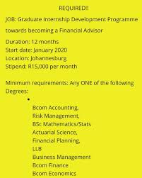 The chief executive officer ('the ceo') oversees the technical advisor, hiv clinical services and vulnerable populations will ensure the strategic, programmatic. Khaya Sithole On Twitter Job Graduate Internship Development Programme Towards Becoming A Financial Advisor Duration 12 Months Start Date January 2020 Location Johannesburg Stipend R15 000 Per Month Minimum Requirements Any One Of