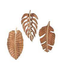 Carved Wood 12 X 24 Inch Leaf Wall Art Set Of 3 By Studio 350 Brown Leaf Wall Art Carved Wood Wall Art Wood Wall Art