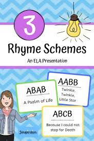 Here S A Quick Refresher Or Intro Lesson On 3 Different Types Of Rhyme Schemes For Poetry Aabb Abab And Abcb Rhyme Scheme Mentor Texts Poetry Middle School