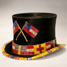 Beaver Skin Quill Work Top Hat With American Flag Design Native American Beading Indian Beadwork Native American Headdress