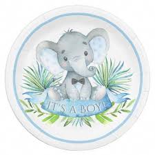 Boys Elephant Baby Shower Paper Plates Elephant Baby Boy Baby Shower Stickers Baby Shower Paper