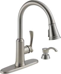 Insert body assembly (1) through selected hole in sink. Single Handle Pull Down Kitchen Faucet With Soap Dispenser And Shieldspray Technology 19963z Sssd Dst Delta Faucet