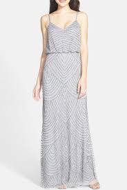 Adrianna Papell Silver Gray Beaded Art Deco Blouson Gown Dress Embellished Bridesmaid Dress Sparkle Bridesmaid Dress Womens Bridesmaid Dresses