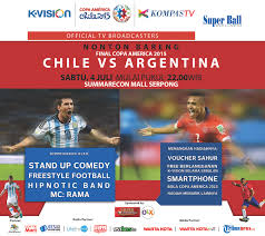 The 2015 copa américa was the 44th edition of the copa américa, the main international football tournament for national teams in south america, and took place in chile between 11 june and 4 july 2015. Kompas Tv On Twitter Nonton Bareng Final Copa America 2015 Chile Vs Argentina Sabtu 4 Juli Pukul 22 00 Wib Di Sms Serpong Http T Co F473hdhre8