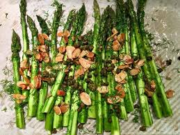 Roasted Asparagus With Buttered Almonds Capers And Dill Roasted Asparagus Asparagus Almond Recipes