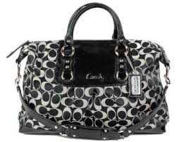 Black And White Coach Purse Coach Signature Large Ashley Satchel Duffle Bag Purse 15440 Black White Black Coach Purses Black Satchel Cheap Coach Bags