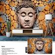 3D Buddha Stone Face Mural Wallpaper with Abstract Circle product image