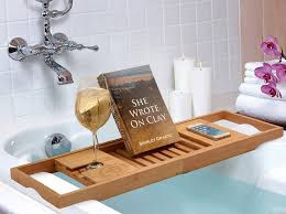 Bathtub caddy bamboo wooden over the tub bath tray w/ wine glass, tablet holder. 5 Bamboo Bathtub Caddies That You Can Buy Right Now