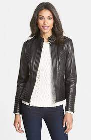 Michael Michael Kors Quilt Detail Leather Jacket Online Only Nordstrom Leather Jackets Online Black Leather Bomber Jacket Leather Bomber Jacket Women
