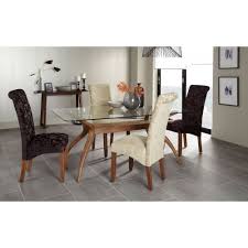 4 Seater Rectangular Dining Table Glass Top Walnut Finish Base Wooden Furniture Dining Table Rectangular Dining Table Glass Dining Table
