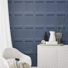 Two tones of a wooden wall and ceiling this bedroom is as rustic as a wood cabin and as light as a feather. Wood Panel Wallpaper Blue I Love Wallpaper