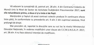In cazul unei salariate cu contract de munca cu clauza de telemunca, care are un copil cu boli cronice, va. Zile Libere De PaÈ™te AlianÅ£a Sindicatelor Din InvÄƒÅ£Äƒmant Suceava