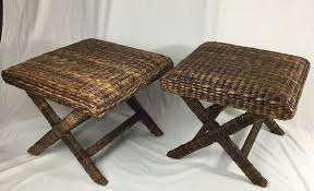 However, the cushion cover arrived slightly stained. Pair Of Natural Woven X Base Benches With Wrapped Rattan Legs For Sale At 1stdibs
