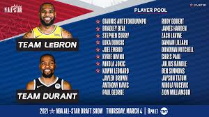 They switched off every pick, with team lebron selecting first from the. Nba On Twitter Teamlebron X Teamdurant Team Captains Kingjames And Kdtrey5 Will Select From The Nbaallstar Player Pool In The Nba All Star 2021 Draft Show Thursday March 4 At 8 00 Pm Et