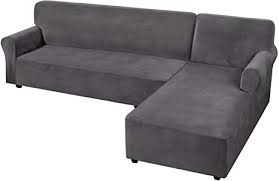 This set includes a back and seat slipcover for a corner sectional seat. Amazon Com Rich Velvet Stretch 2 Pieces L Shaped Sofa Covers Anti Slip Sectional Sofa Slipcovers With Straps Bottom Luxury Thick Velvet Corner Sofa Cover X Large Size Right Chaise With 3 Seater Grey Home Kitchen