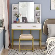 At target, there are a variety of vanity tables available. Little Tree Vanity Set With Mirror And Cushioned Stool Large Makeup Vanity With Storage Shelves And Drawers Dressing Table For Women Girls Walmart Com Walmart Com
