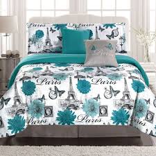 Black And Teal Bedding Paris Bedding Twin Or Full Queen Comforter Bed Set Eiffel Tower Teal Blue Flower Paris Themed Bedroom Paris Bedding Paris Room Decor