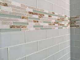Check spelling or type a new query. 3x6 Gray Glass Tile With Stone Glass And Shell Accent Strip In Guest Shower Glass Tile Backsplash Bathroom Accent Backsplash Glass Tile Accent